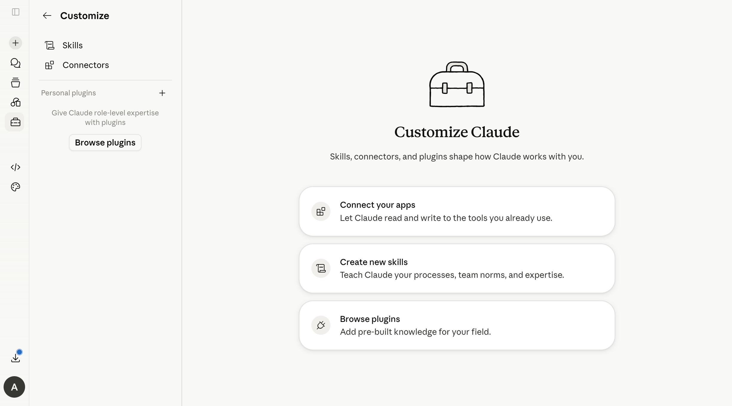 Claude Customize settings with the Connectors section