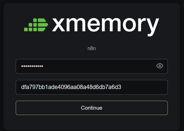 xmemory MCP login page and instance selection