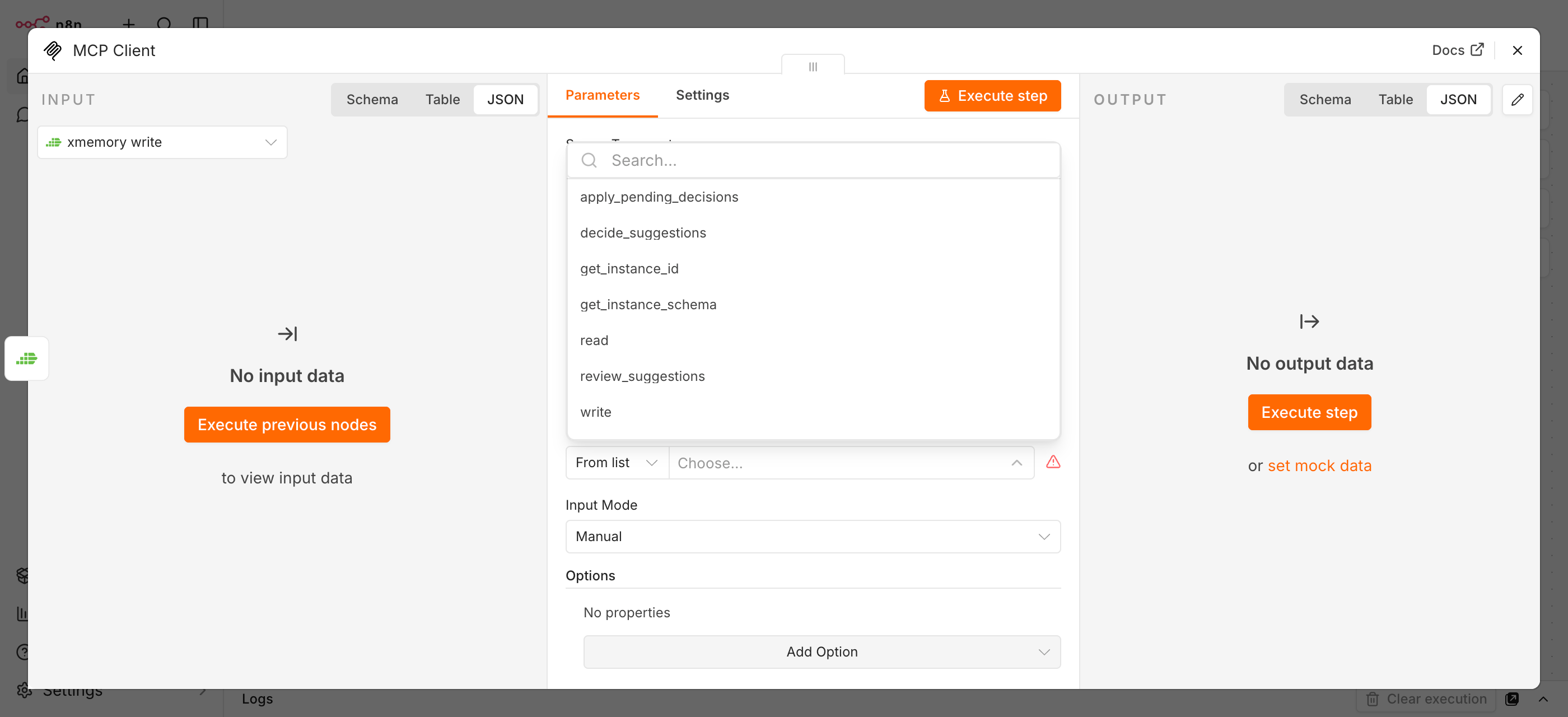 n8n MCP tools list for xmemory