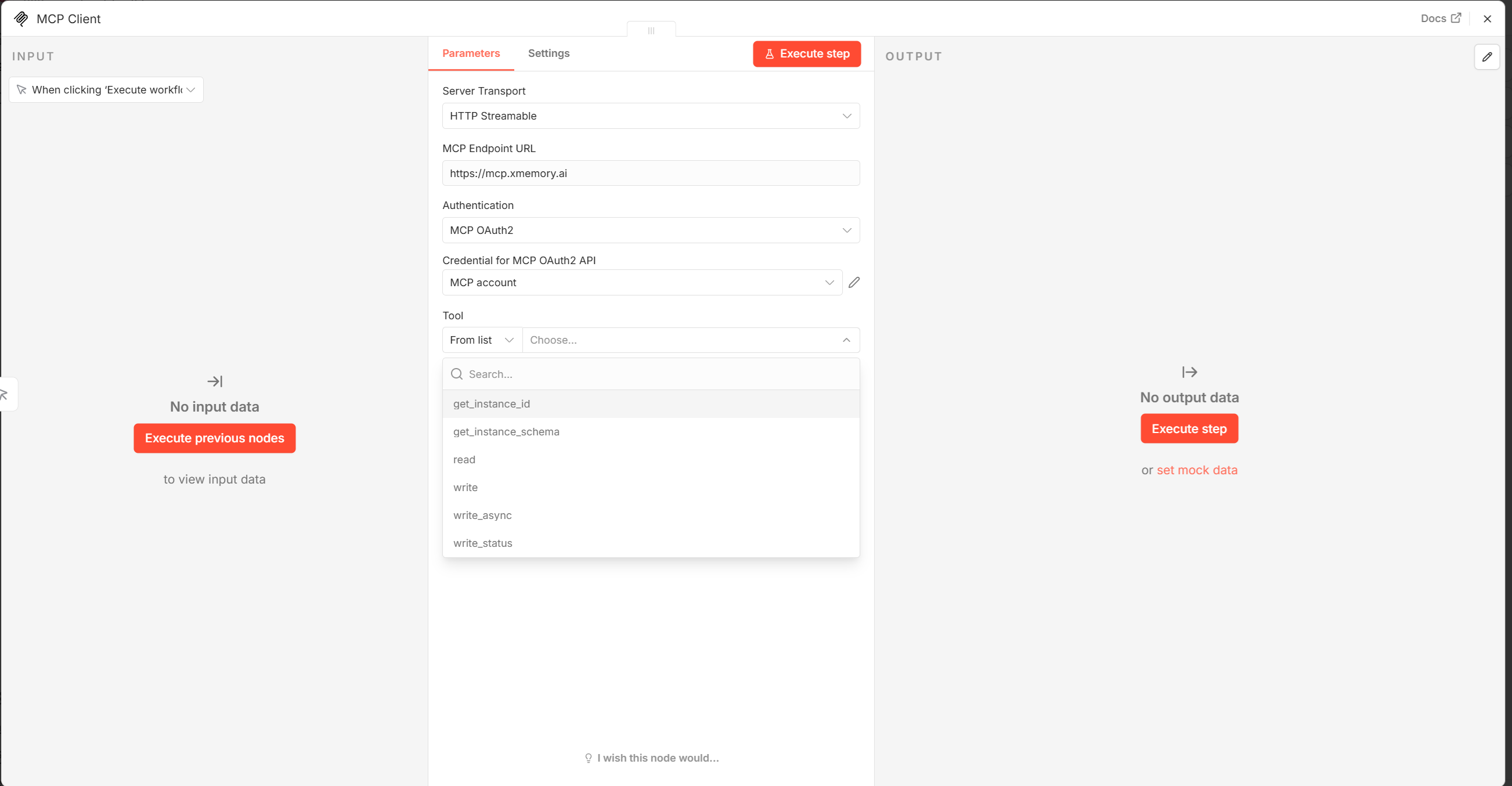 n8n MCP tools list for xmemory