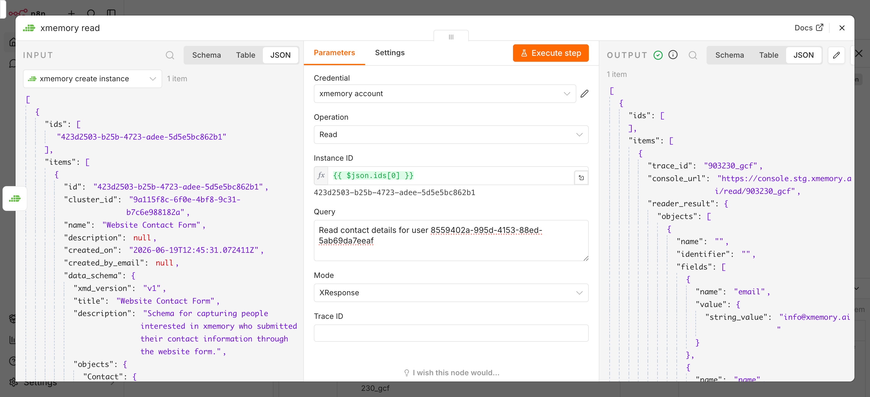 Read data from xmemory in n8n